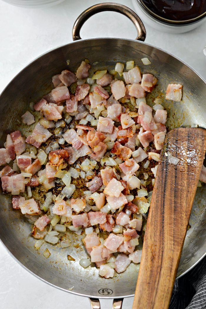 cook until the onions soften and bacon caramelizes