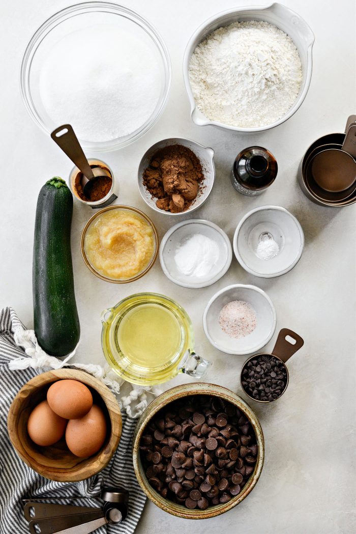 ingredients for Chocolate Chocolate Chip Zucchini Bread