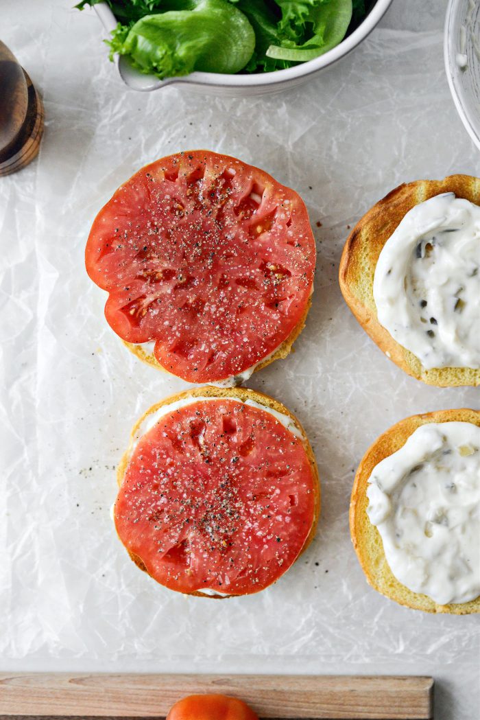 add tomato and season with salt and pepper