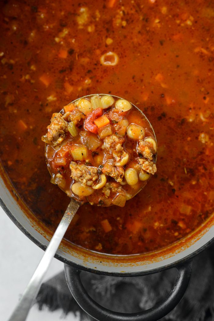 ladle soup into bowls