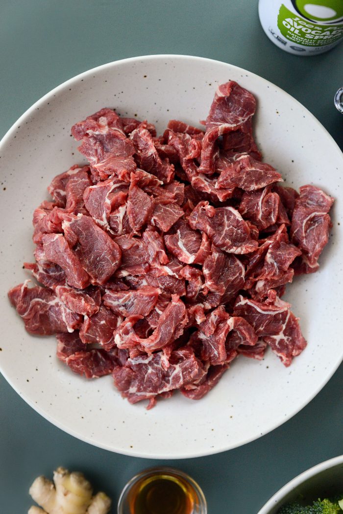 thin sliced beef in a bowl