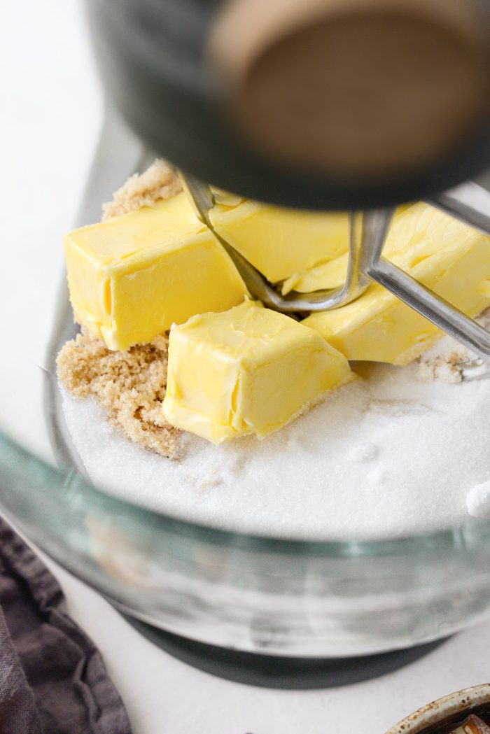 add butter and sugars to mixing bowl