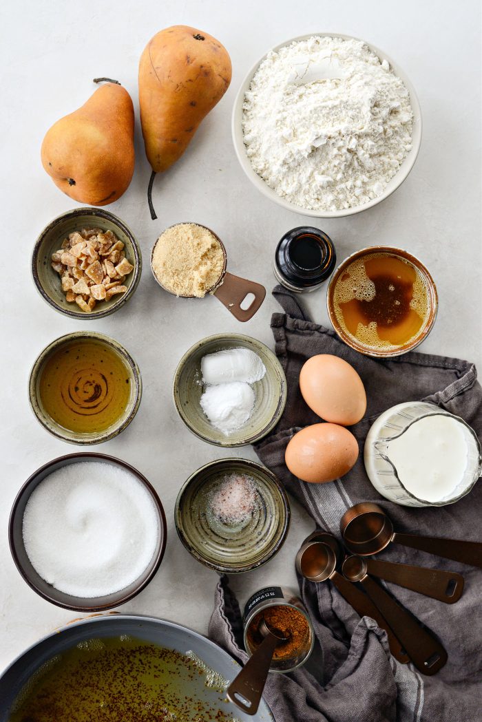 ingredients for Ginger Pear Upside Down Cake