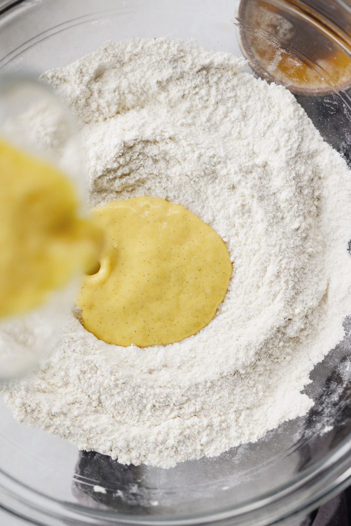 pour into the bowl with the dry ingredients