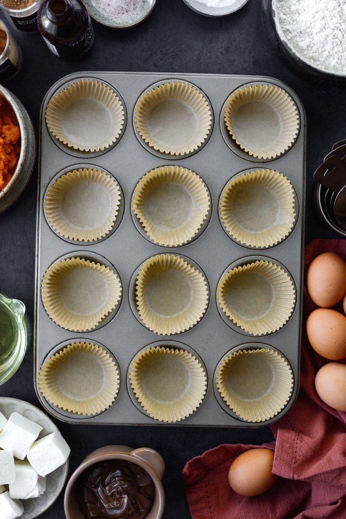 preheat oven and line pan