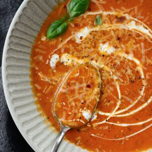 spoonful of Roasted Garlic Tomato Basil Soup