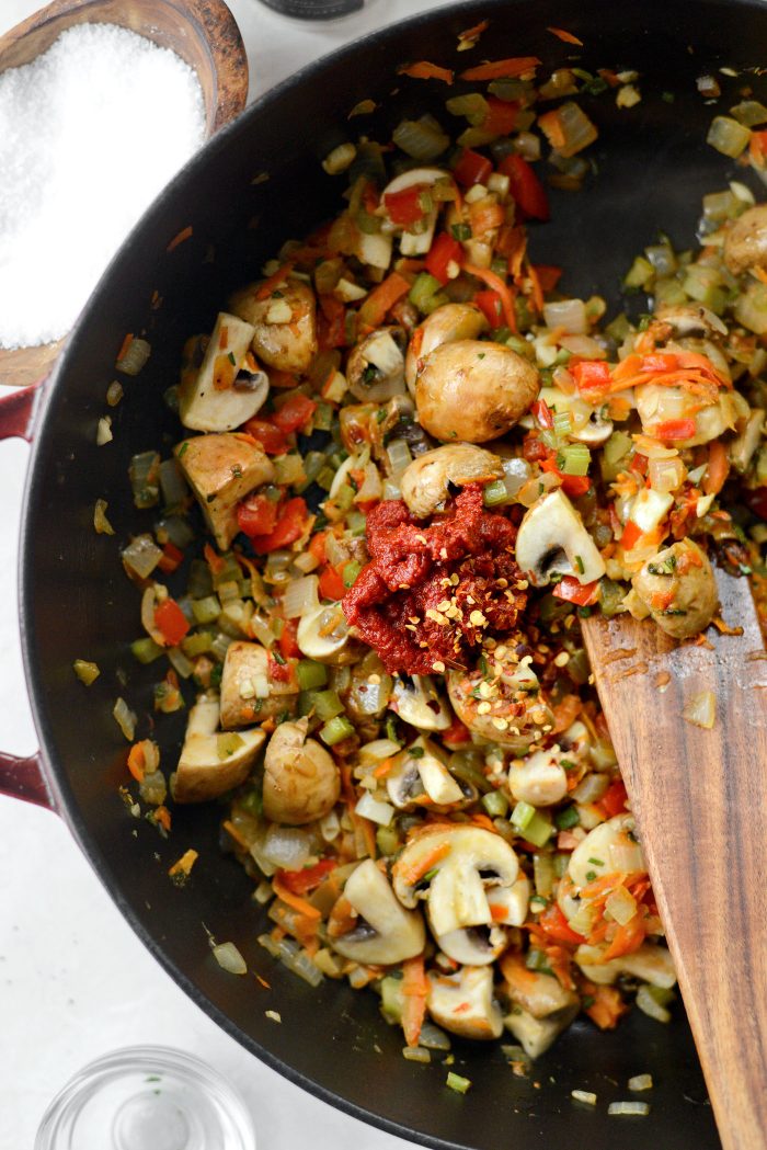 add in tomato paste and red pepper flakes