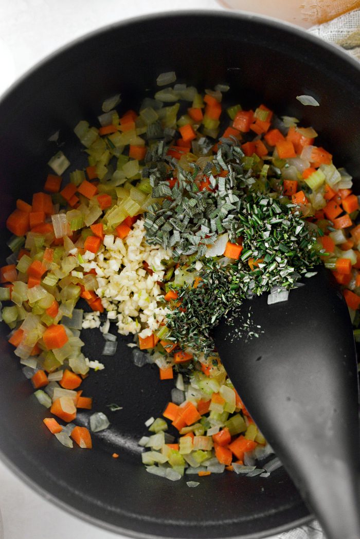 once sautéed add garlic and herbs