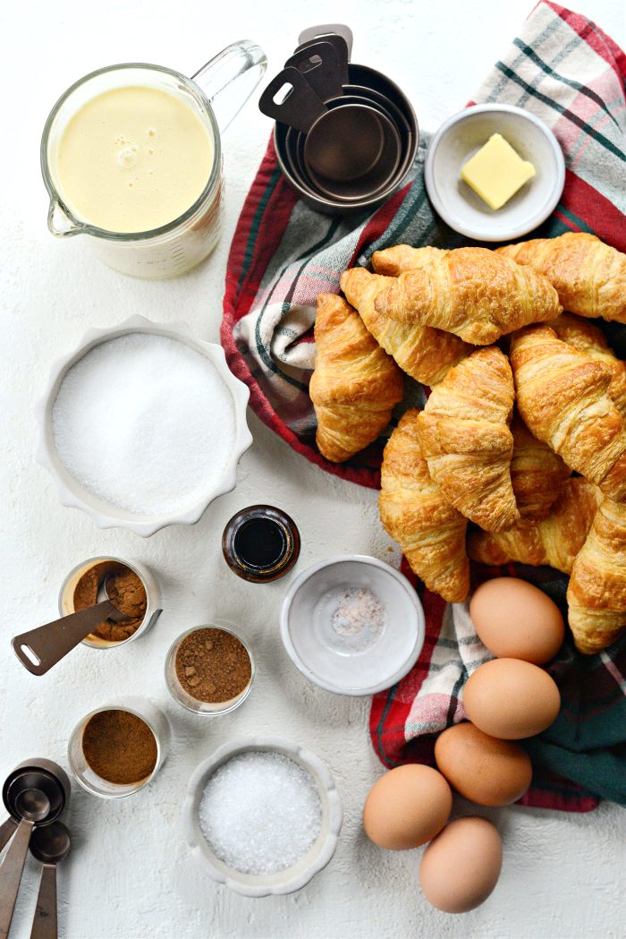 Ingredients for Eggnog Croissant French Toast Bake