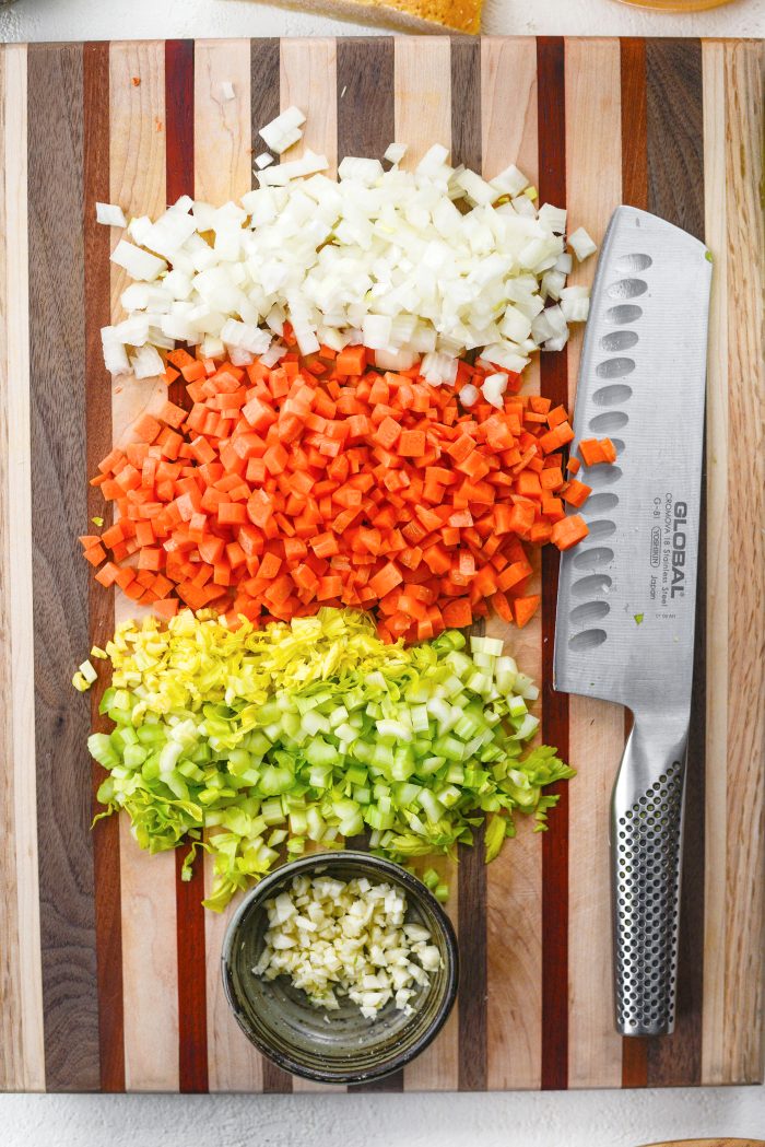 prepped veggies and garlic