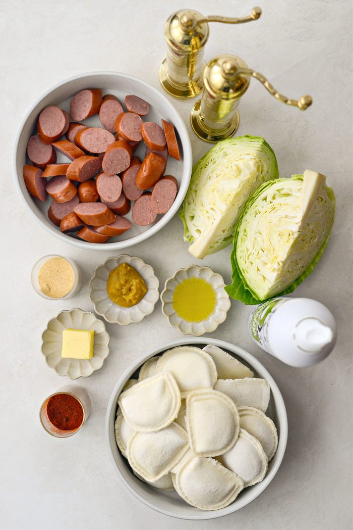 Ingredients for Sheet Pan Pierogies and Kielbasa