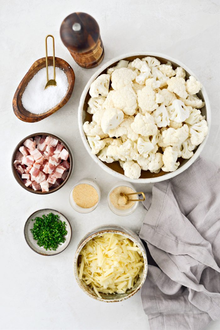 Roasted Cheddar Cauliflower with Bacon ingredients