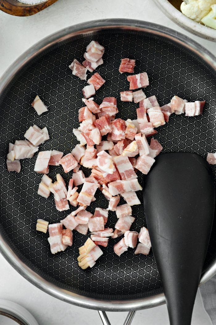 chopped bacon in skillet