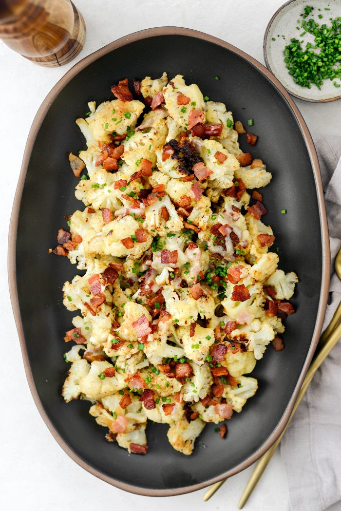 Roasted Cheddar Cauliflower with Bacon